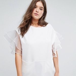 ASOS Curve Frill Sleeve Tunic - White (Sz. 14)